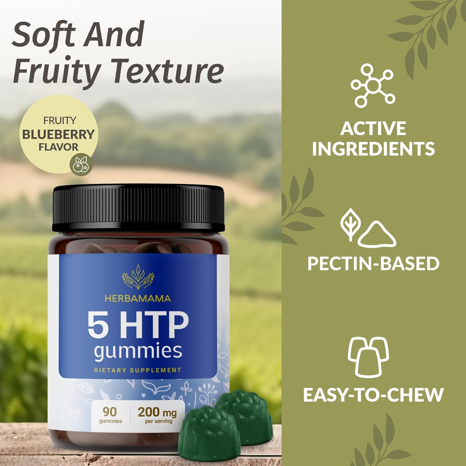Bundle of HERBAMAMA L-Tyrosine and Brain Support Gummies - 200mg 5-HTP & 1000mg L-Tyrosine - Vegan, Non-GMO - 2 Pack