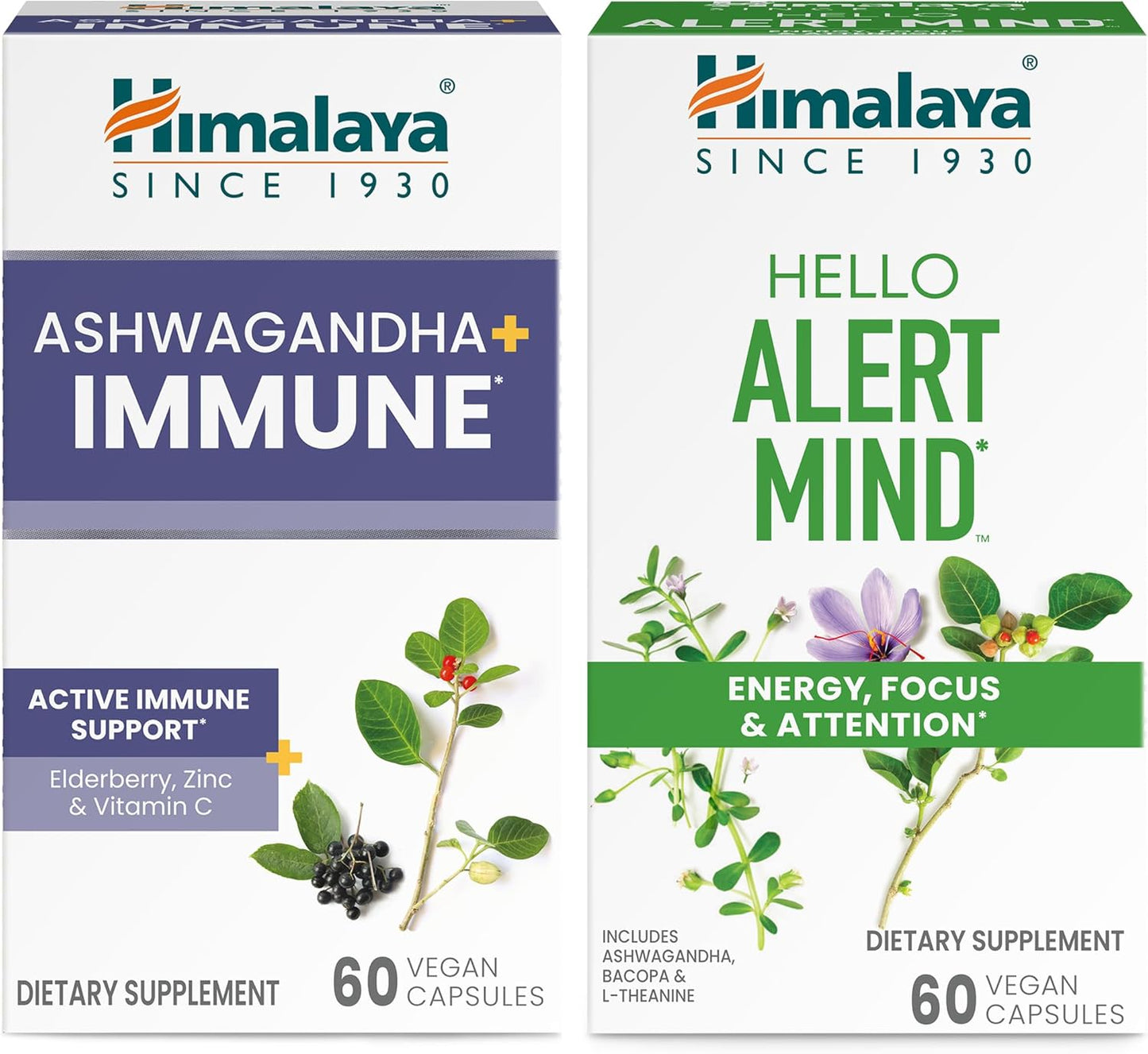 Bundle of Himalaya Ashwagandha +Immune Capsules with Vitamin C for Immune Support and Alert Mind for Energy & Focus, 60 Count