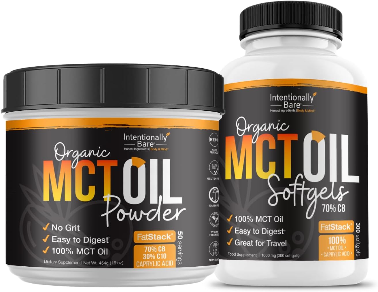 Bundle of Intentionally Bare MCT Oil Powder and Capsules - 50 Servings - Keto-Friendly Energy Boost!