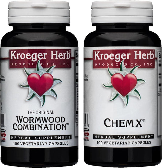 Bundle of Kroeger Herb Products Wormwood and Chem X - Natural Herbal Remedies for Digestive Health and Immune Support