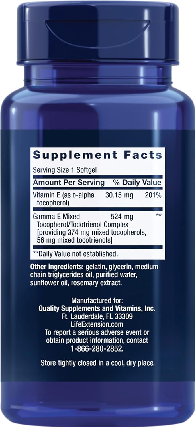 Bundle of Life Extension Gamma E Mixed Tocopherols & Tocotrienols + Super K Vitamin K1 K2 + Vitamin C Softgels