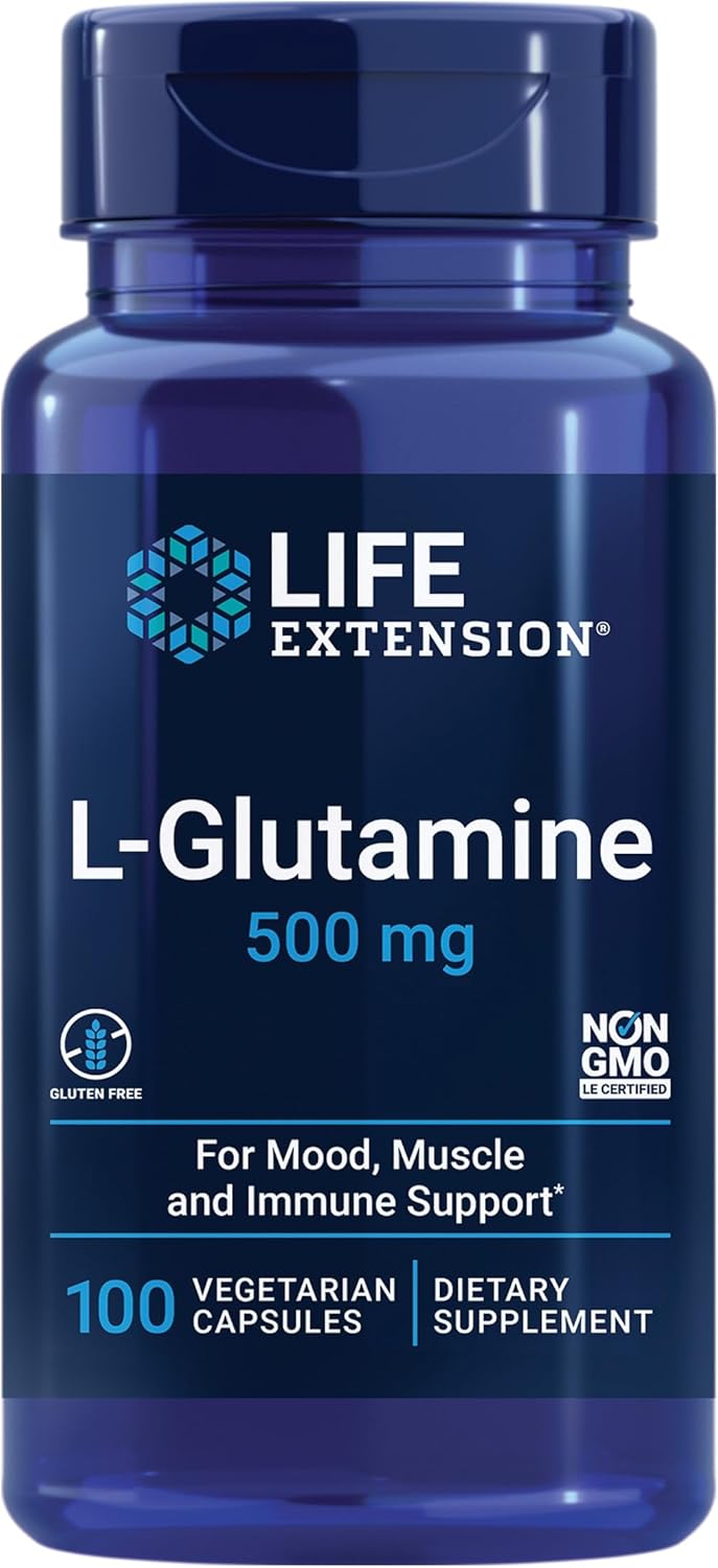Bundle of Life Extension L-Glutamine 500mg and Magnesium 500mg Capsules - Amino Acid and Mineral Supplements, 200 Vegetarian Capsules