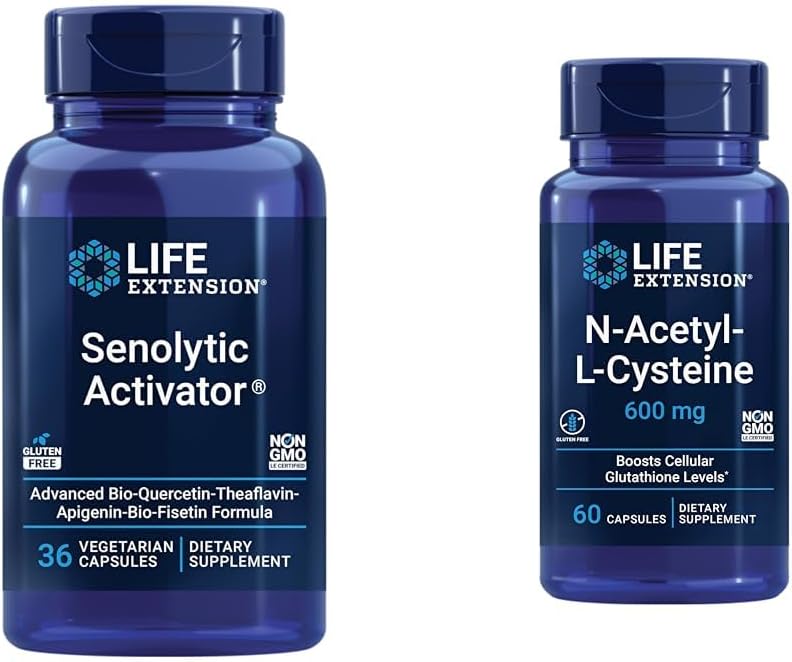 Bundle of Life Extension Senolytic Activator with Quercetin & Fisetin and N-Acetyl-L-Cysteine - Immune & Respiratory Support - 36 Vegetarian + 60 Capsules