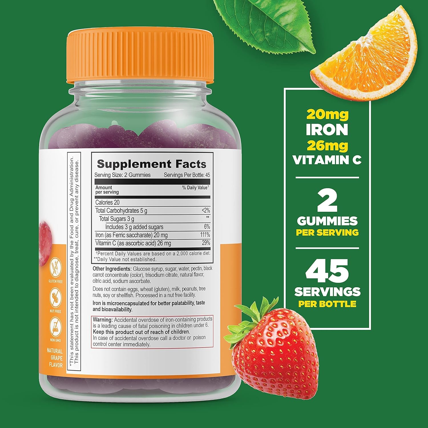 Bundle of Lifeable Immune Support + Iron Gummies with Vitamin C - Delicious Vitamin Supplement for Immune Health, Gluten Free & GMO Free