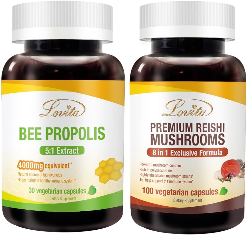 Bundle of Lovita Bee Propolis Capsules and Premium Reishi Mushrooms for Improved Nutrition and Well-Being
