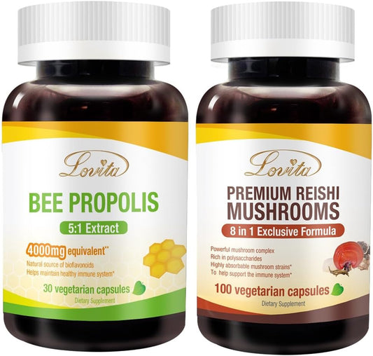 Bundle of Lovita Bee Propolis Capsules and Premium Reishi Mushrooms for Improved Nutrition and Well-Being