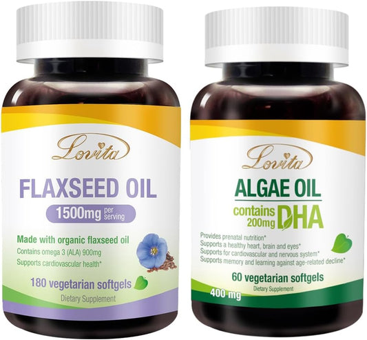 Bundle of Lovita Flaxseed Oil & Algae DHA Oil for Improved Nutrition & Well-Being - Dietary Supplement