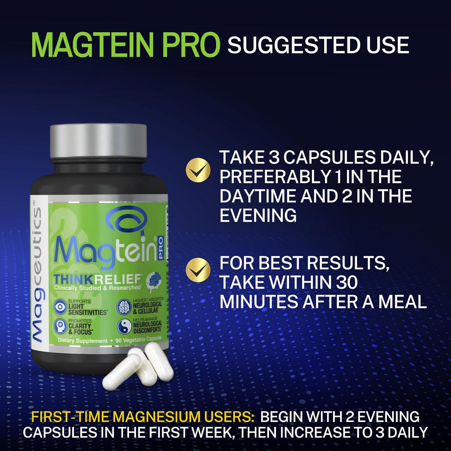 Bundle of Magceutics MagteinPRO Magnesium L-Threonate Capsules, 60 and 90 Capsules, Cognitive Support