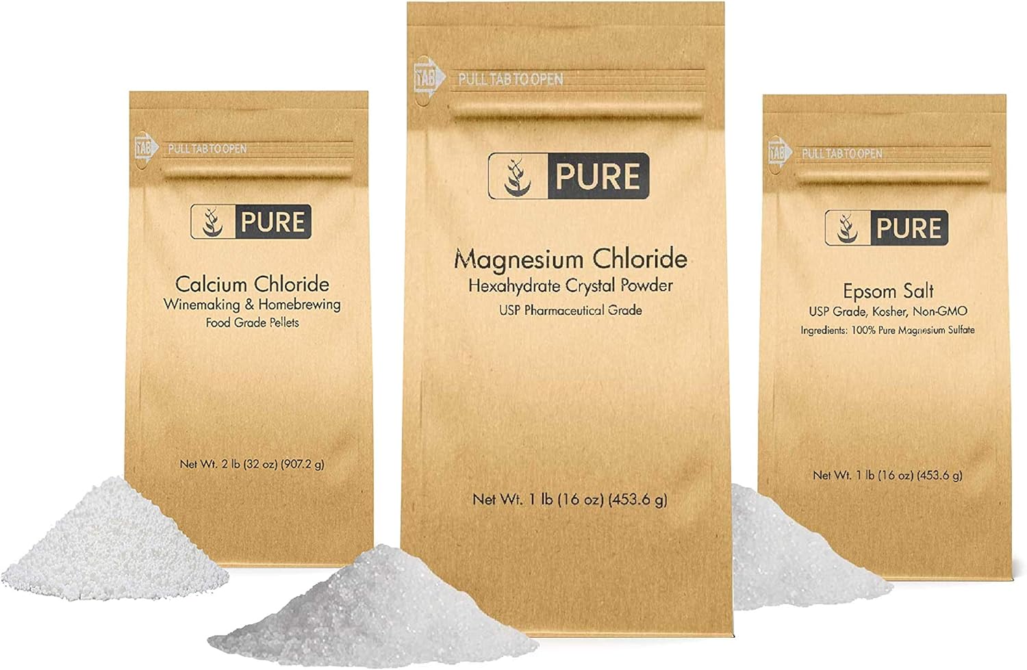 Bundle of Magnesium Chloride, Epsom Salt, and Calcium Chloride for Relaxation and Wellness