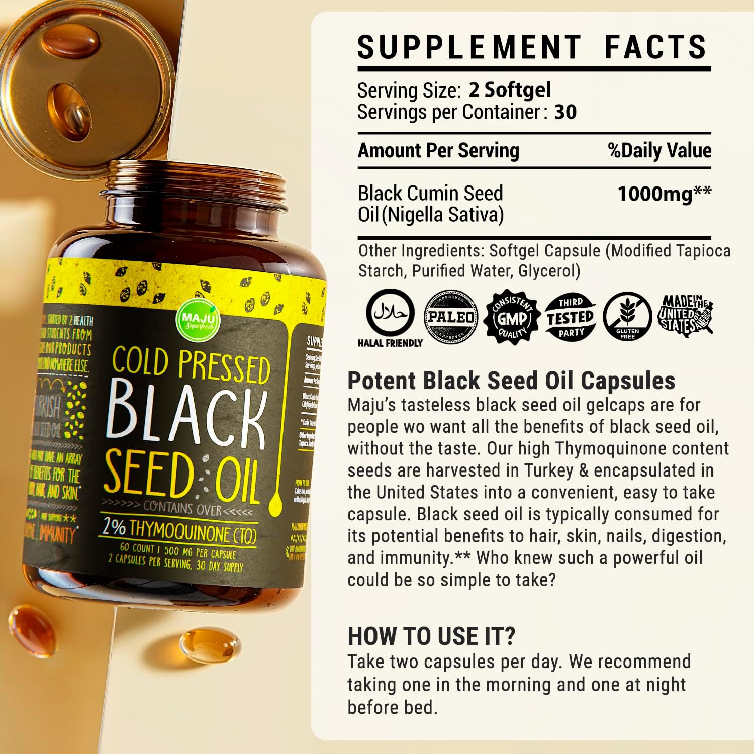 Bundle of Maju Superfoods Sea Moss and Black Seed Oil Capsules - 4-in-1 Immune Support Formula
