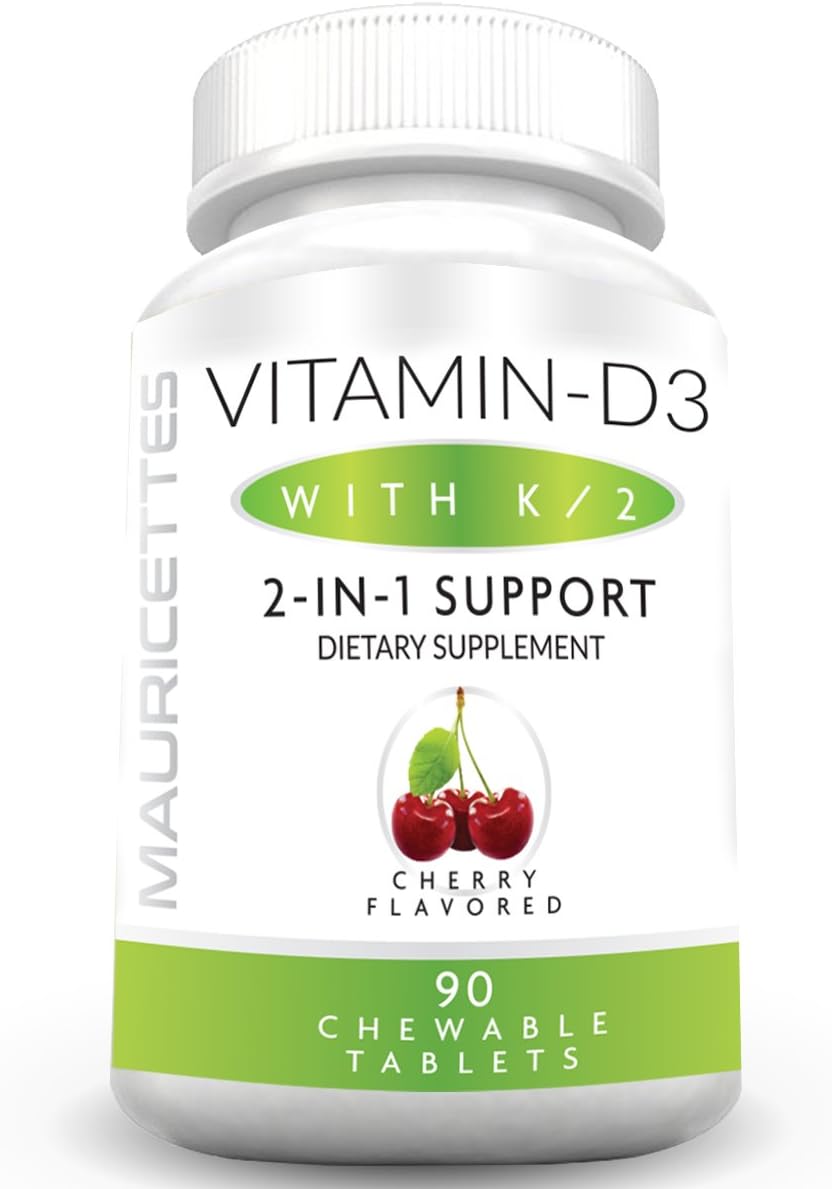 Bundle of Mauricettes Chewable Vitamin D3 with K2 and Chewable Vitamin B12 1000 mcg for Energy and Immune Support