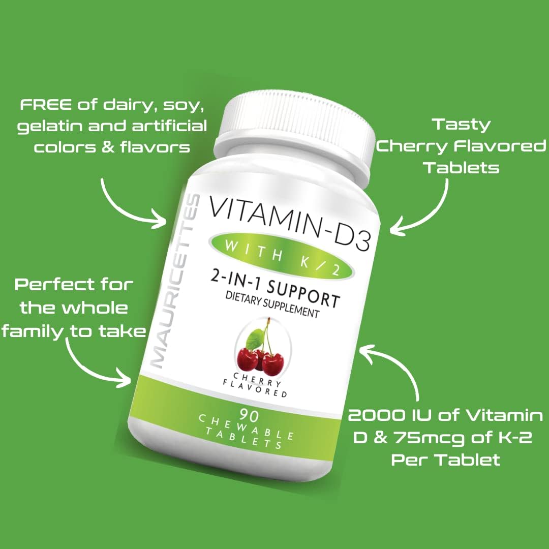 Bundle of Mauricettes Chewable Vitamin D3 with K2 and Chewable Vitamin B12 1000 mcg for Energy and Immune Support