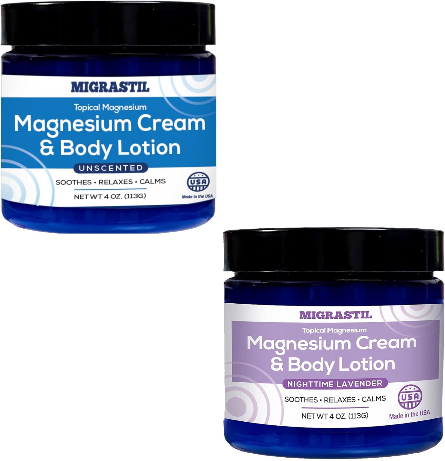 Bundle of MIGRASTIL Topical Magnesium Cream and Lavender Cream for Pain Relief
