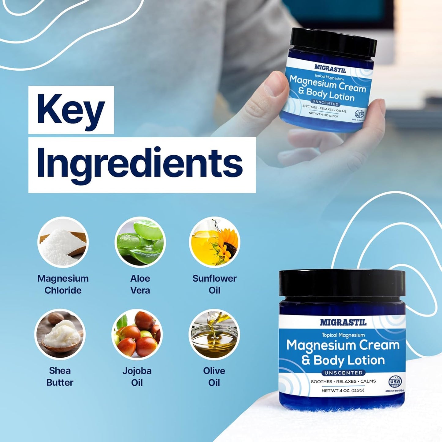 Bundle of MIGRASTIL Topical Magnesium Cream and Lavender Cream for Pain Relief