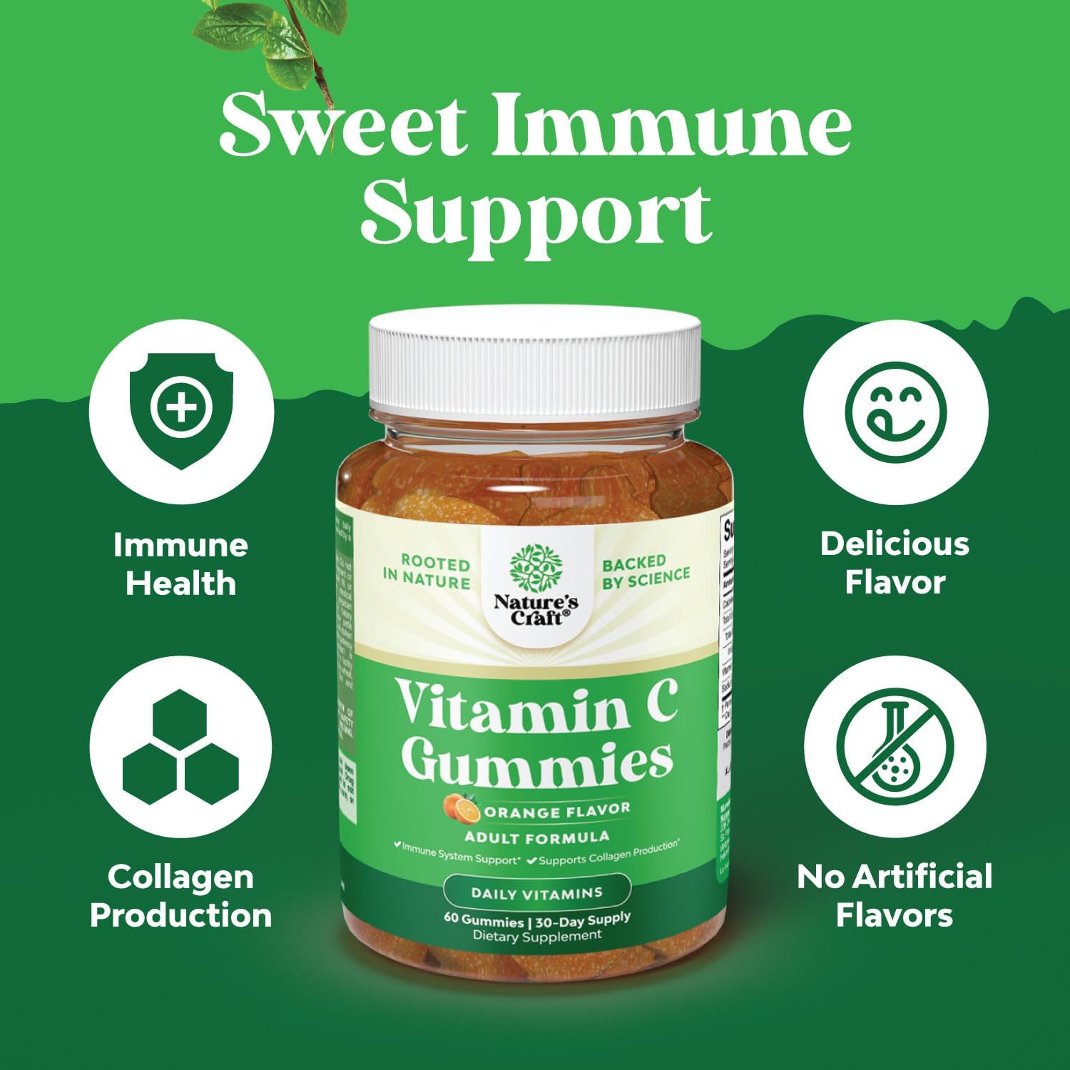 Bundle of Multi Collagen Protein Powder & Vitamin C Gummies - Hair, Skin, Nails, Immune Support, Cold Remedy for Adults