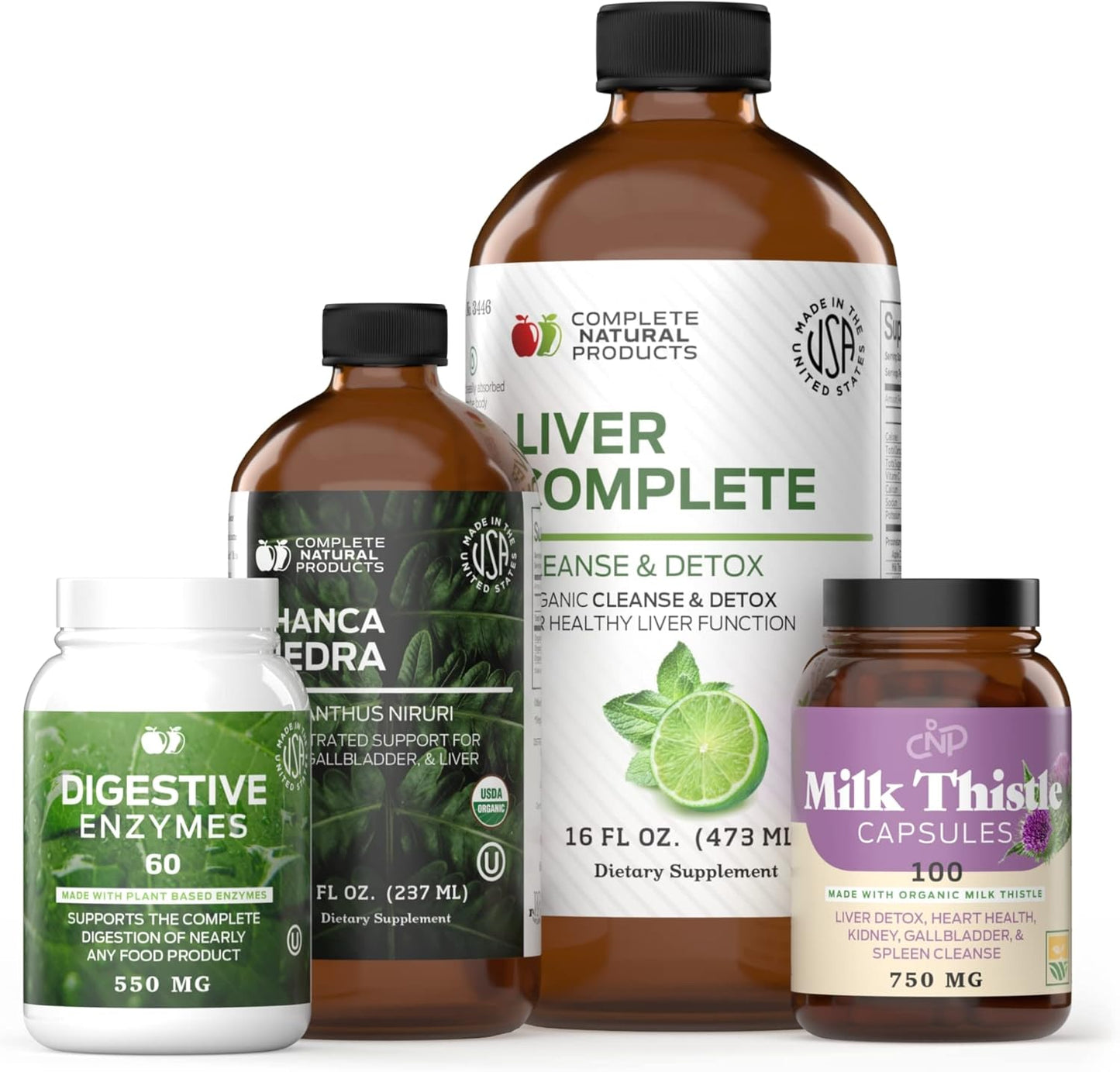 Bundle of Natural Liver and Gallbladder Support Products: Gallbladder Complete, Digestive Enzymes, Chanca Piedra, and Inulin Powder