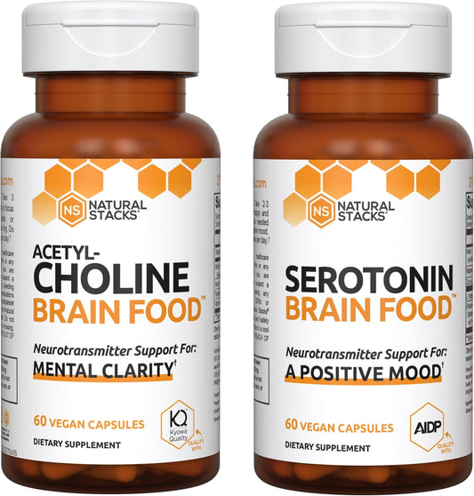 Bundle of Natural Stacks Acetylcholine and Serotonin Brain Food Capsules for Positivity and Clarity - 120 Capsules