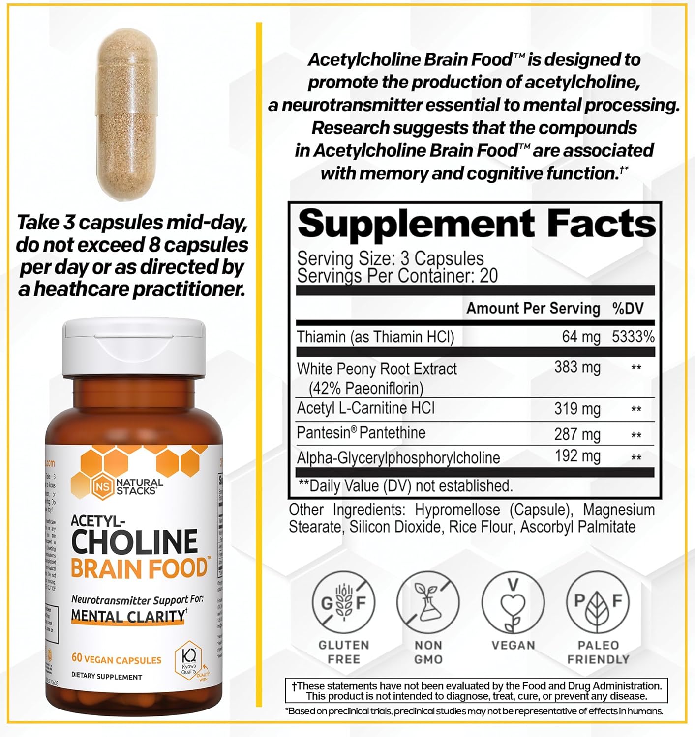 Bundle of Natural Stacks Acetylcholine and Serotonin Brain Food Capsules for Positivity and Clarity - 120 Capsules