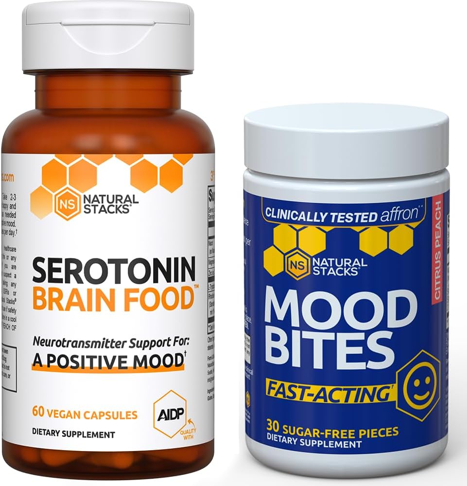 Bundle of Natural Stacks Mood Bites and Serotonin Brain Food for Positive Mood & Stress Relief - 90 Pieces
