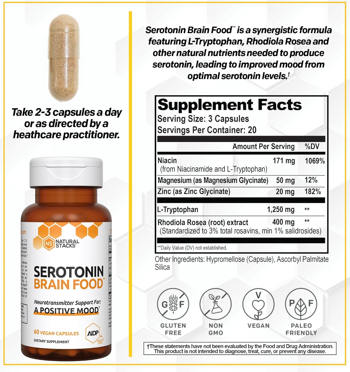 Bundle of Natural Stacks Mood Bites and Serotonin Brain Food for Positive Mood & Stress Relief - 90 Pieces