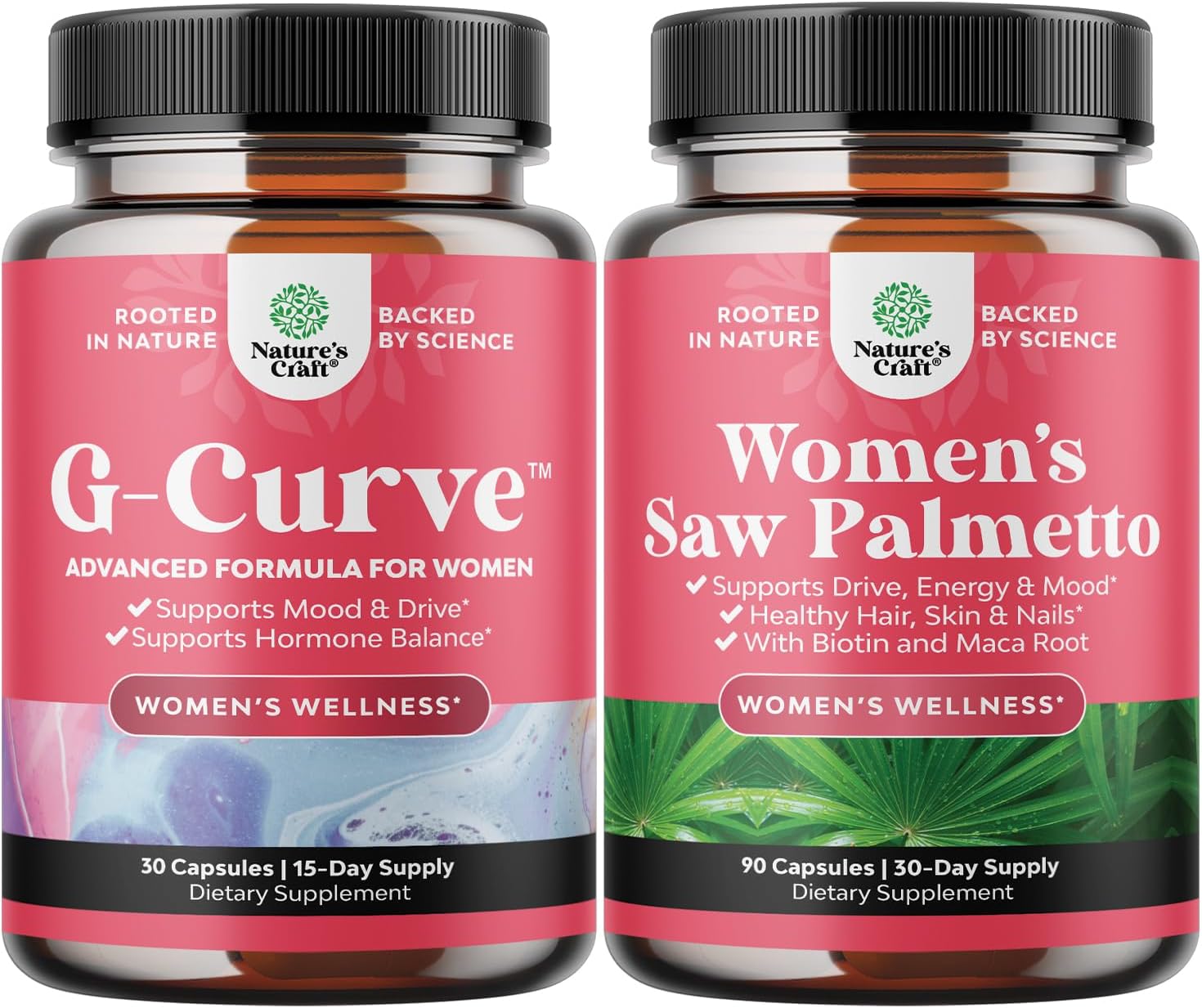 Bundle of Natures Craft G Curve Horny Goat Weed & Extra Strength Saw Palmetto for Women - Boost Energy, Mood, Performance, & Hair Health