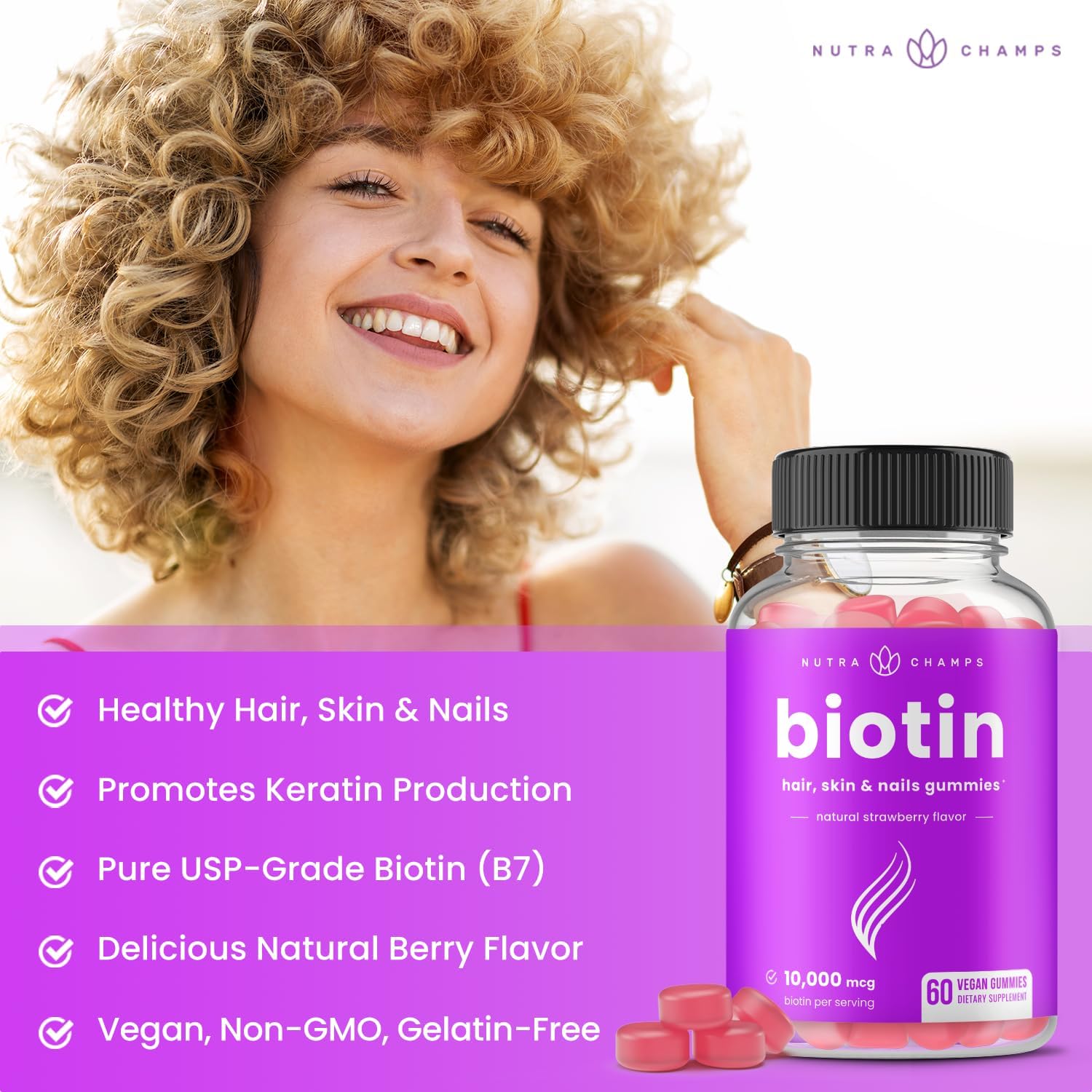 Bundle of NutraChamps Biotin Gummies and Vitamin C Capsules (4 Pack)
