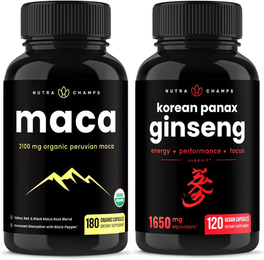 Bundle of NutraChamps Maca Root and Korean Ginseng Capsules for Energy and Vitality Boost