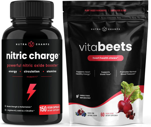 Bundle of NutraChamps Nitric Charge and VitaBeets - Boost Energy and Performance with Nitric Oxide and Beetroot Extracts