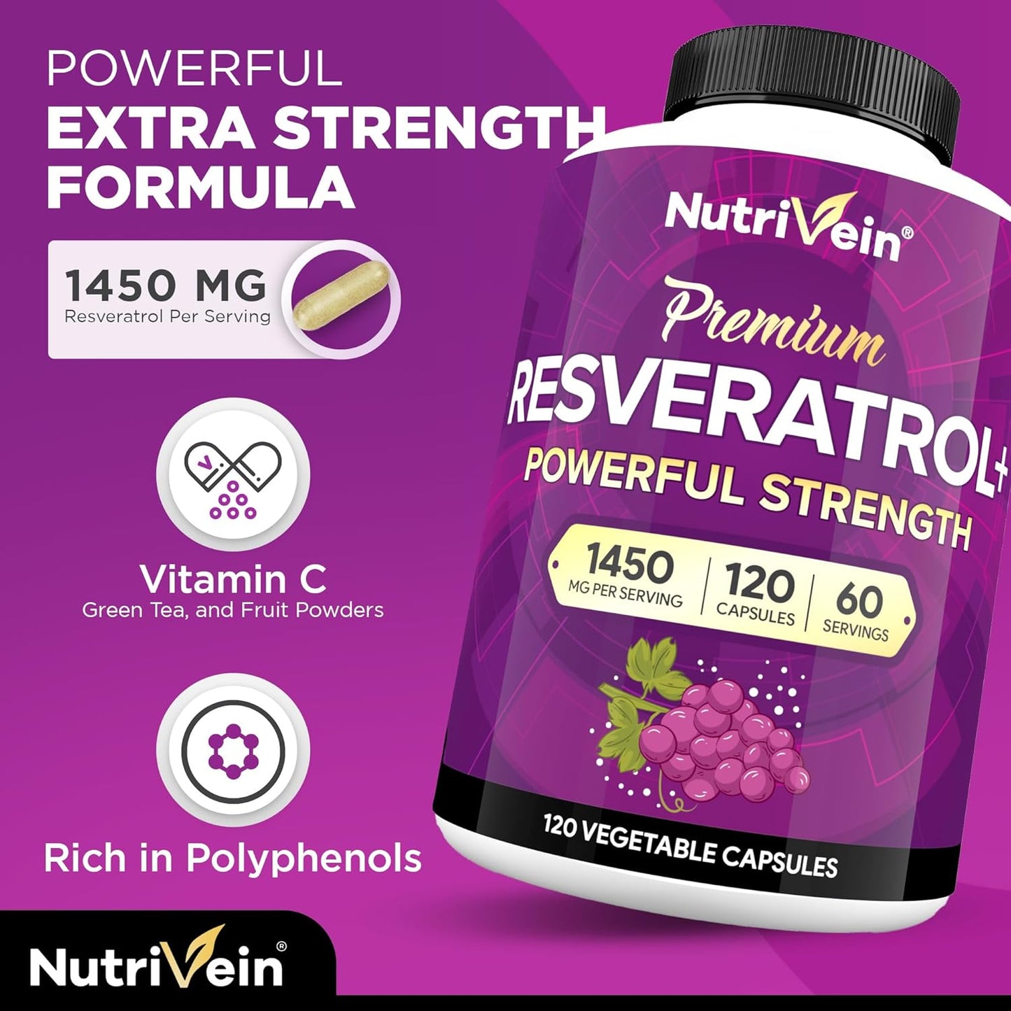 Bundle of Nutrivein Premium Ashwagandha Capsules and High-Absorption Resveratrol Supplement for Balance, Vitality, & Repair