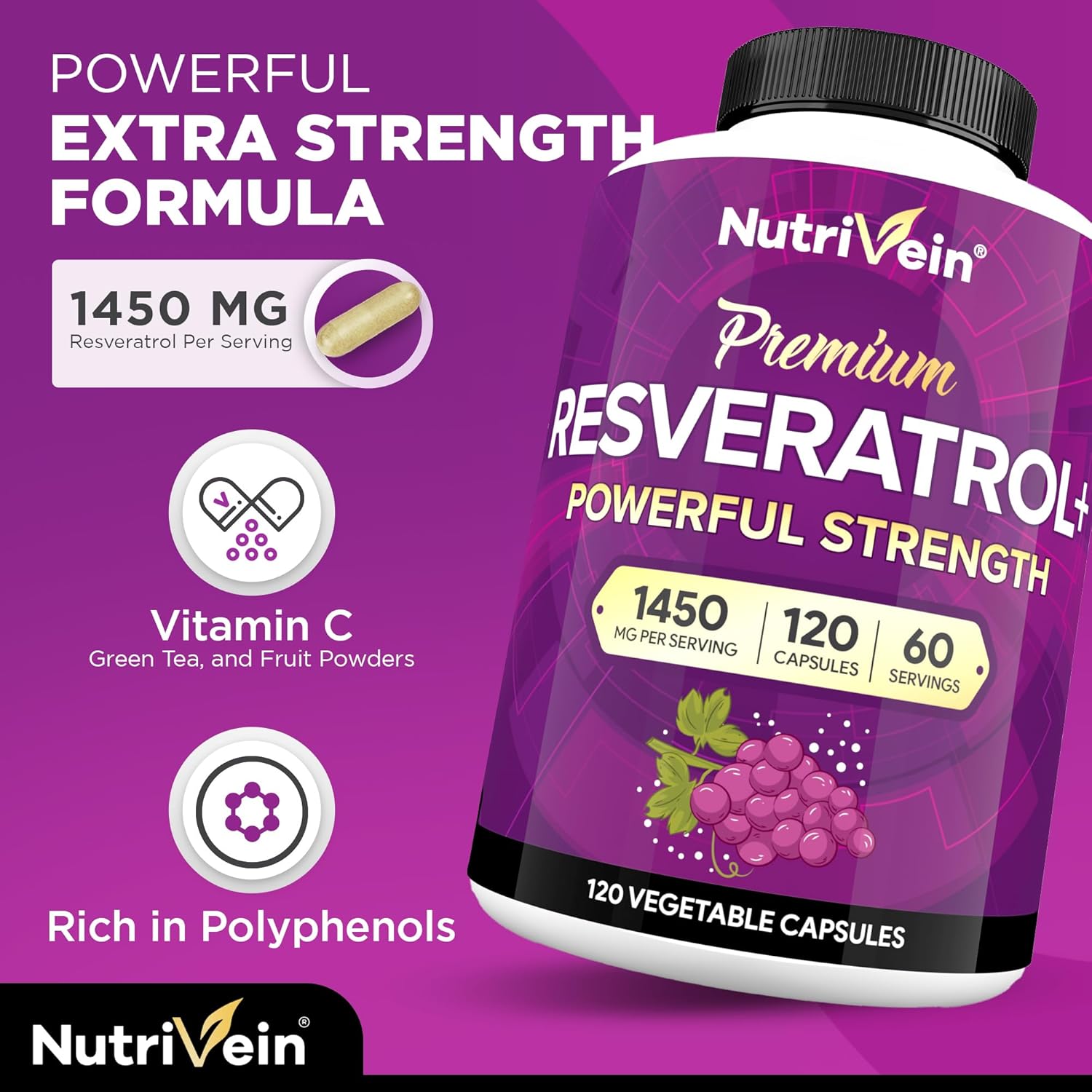 Bundle of Nutrivein Premium Ashwagandha Capsules and High-Absorption Resveratrol Supplement for Balance, Vitality, & Repair