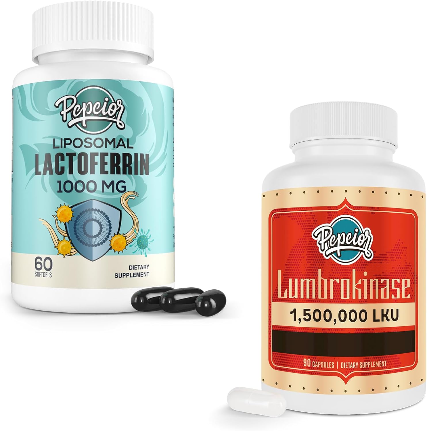 Bundle of Pepeior Liposomal Bovine Lactoferrin 1000mg and Lumbrokinase 200mg for Enhanced Health Benefits