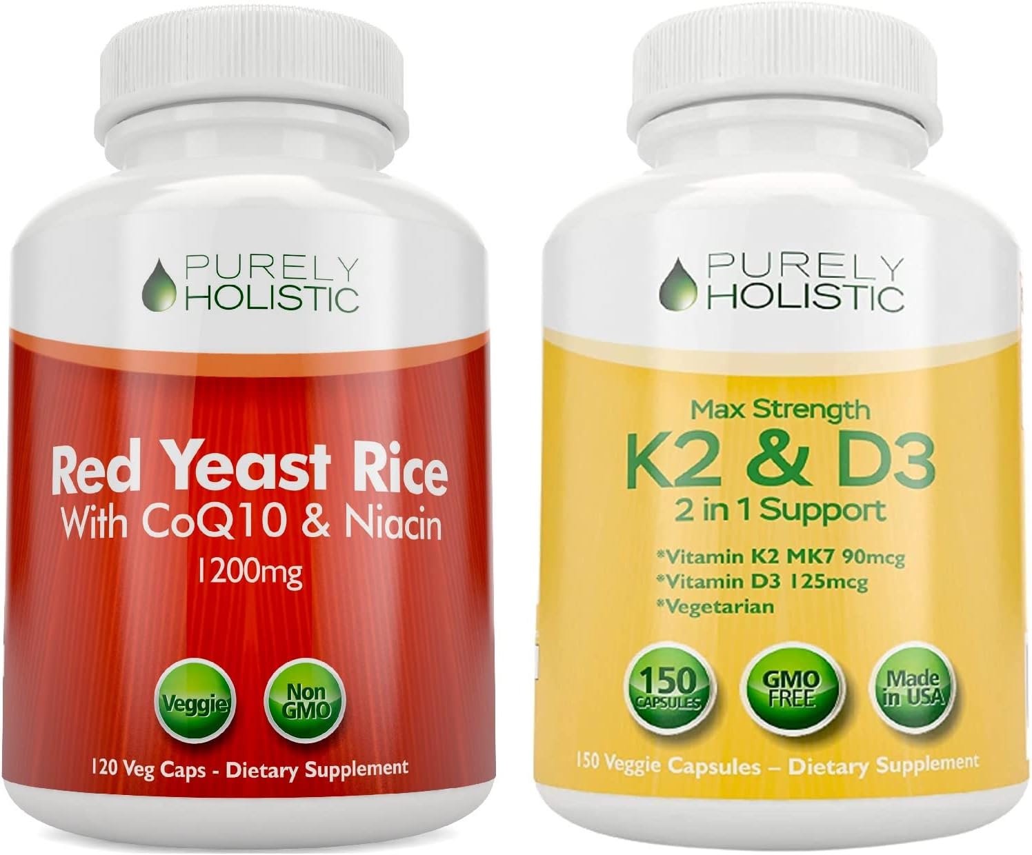 Bundle of Red Yeast Rice 1200mg with CoQ10, Niacin, Vitamin D3 & K2 MK7 - 270 Vegetarian Capsules - USA Made