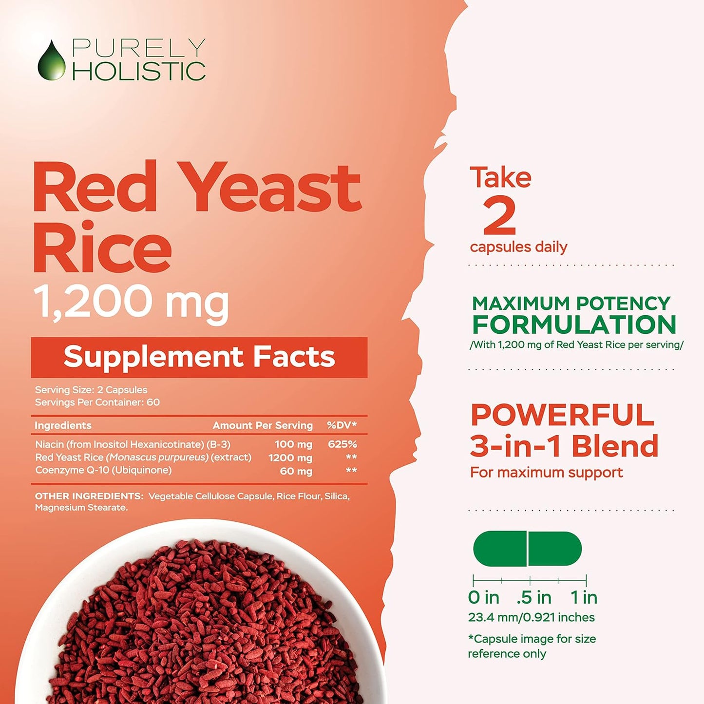 Bundle of Red Yeast Rice 1200mg with CoQ10, Niacin, Vitamin D3 & K2 MK7 - 270 Vegetarian Capsules - USA Made