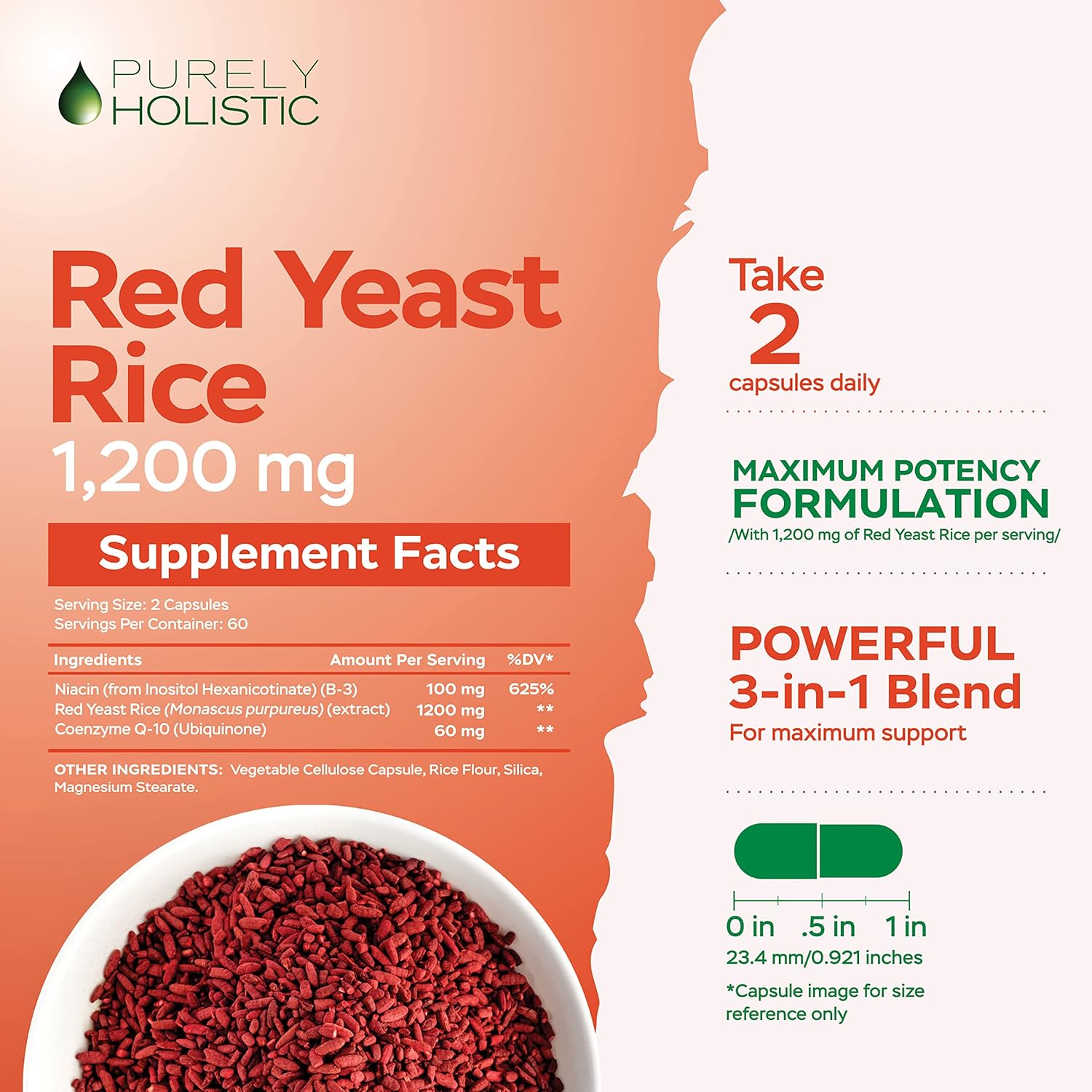 Bundle of Red Yeast Rice 1200mg with CoQ10, Niacin, Vitamin D3 & K2 MK7 - 270 Vegetarian Capsules - USA Made