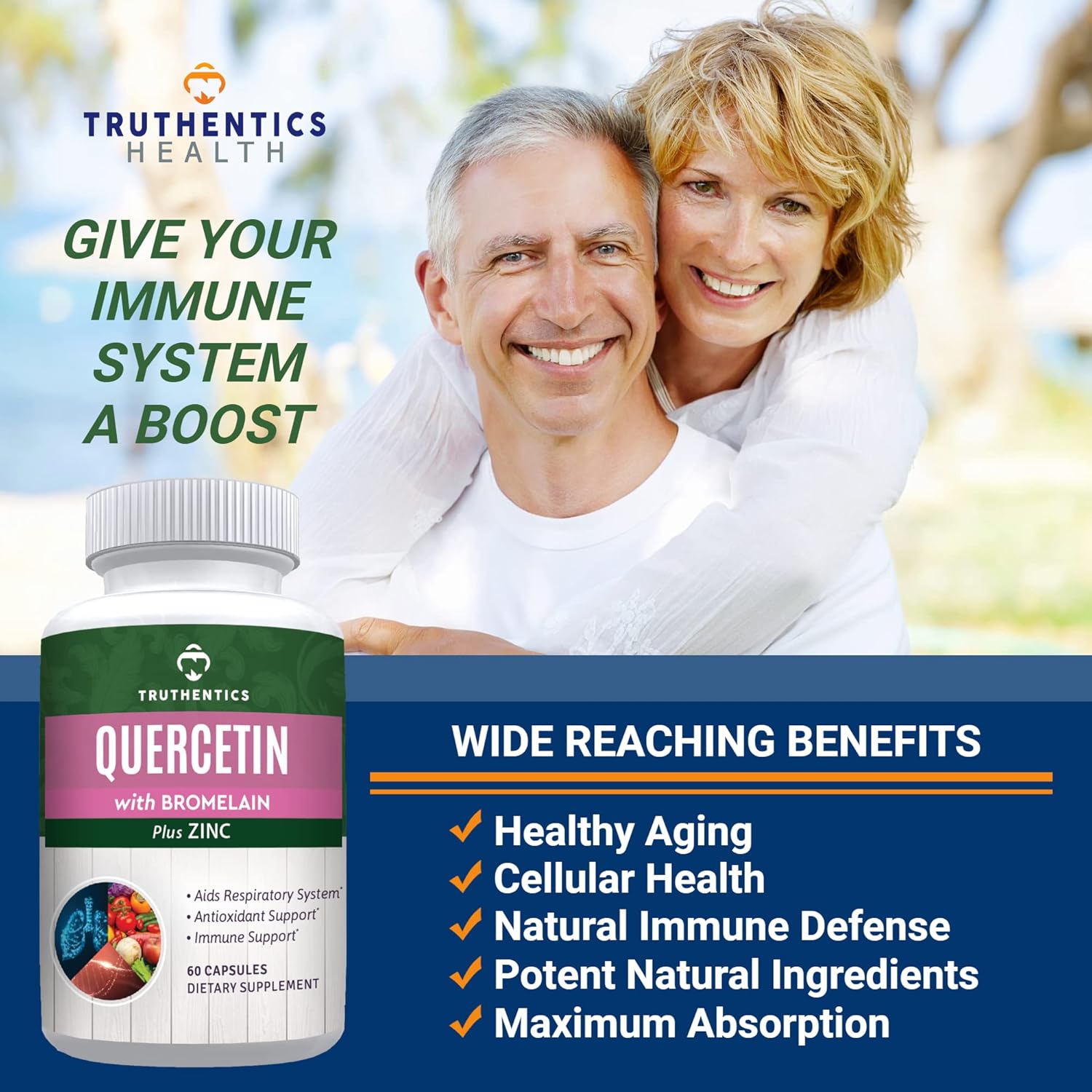 Bundle of Truthentics Quercetin, Bromelain, Zinc, and Advanced Probiotic with Prebiotics for Immune, Respiratory, and Digestive Support - Gluten Free, Non-GMO