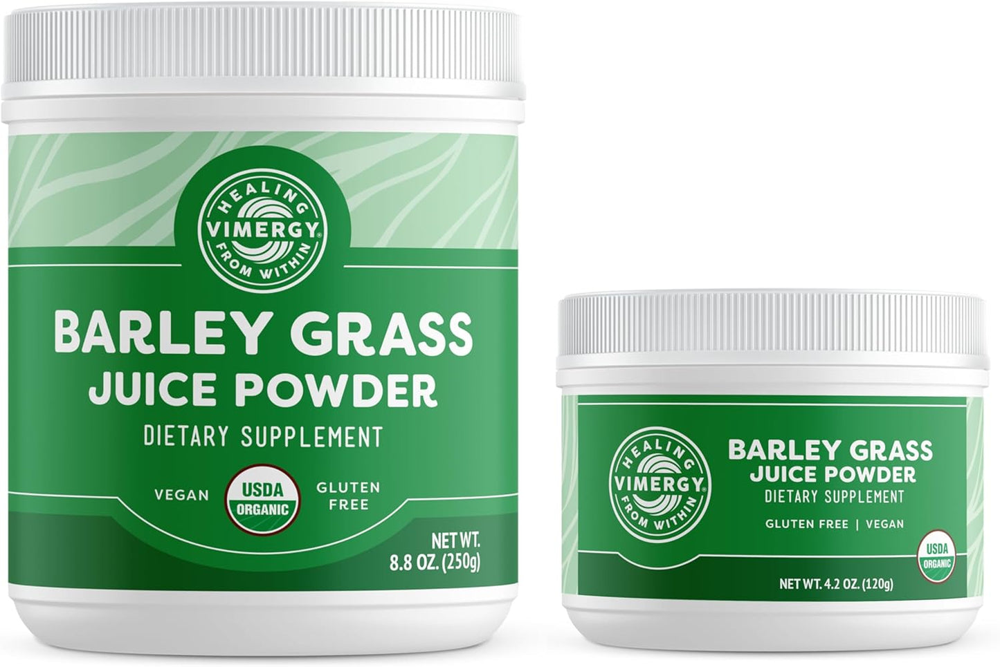 Bundle of Vimergy USDA Organic Barley Grass Juice Powder - 250g and 125g Sizes