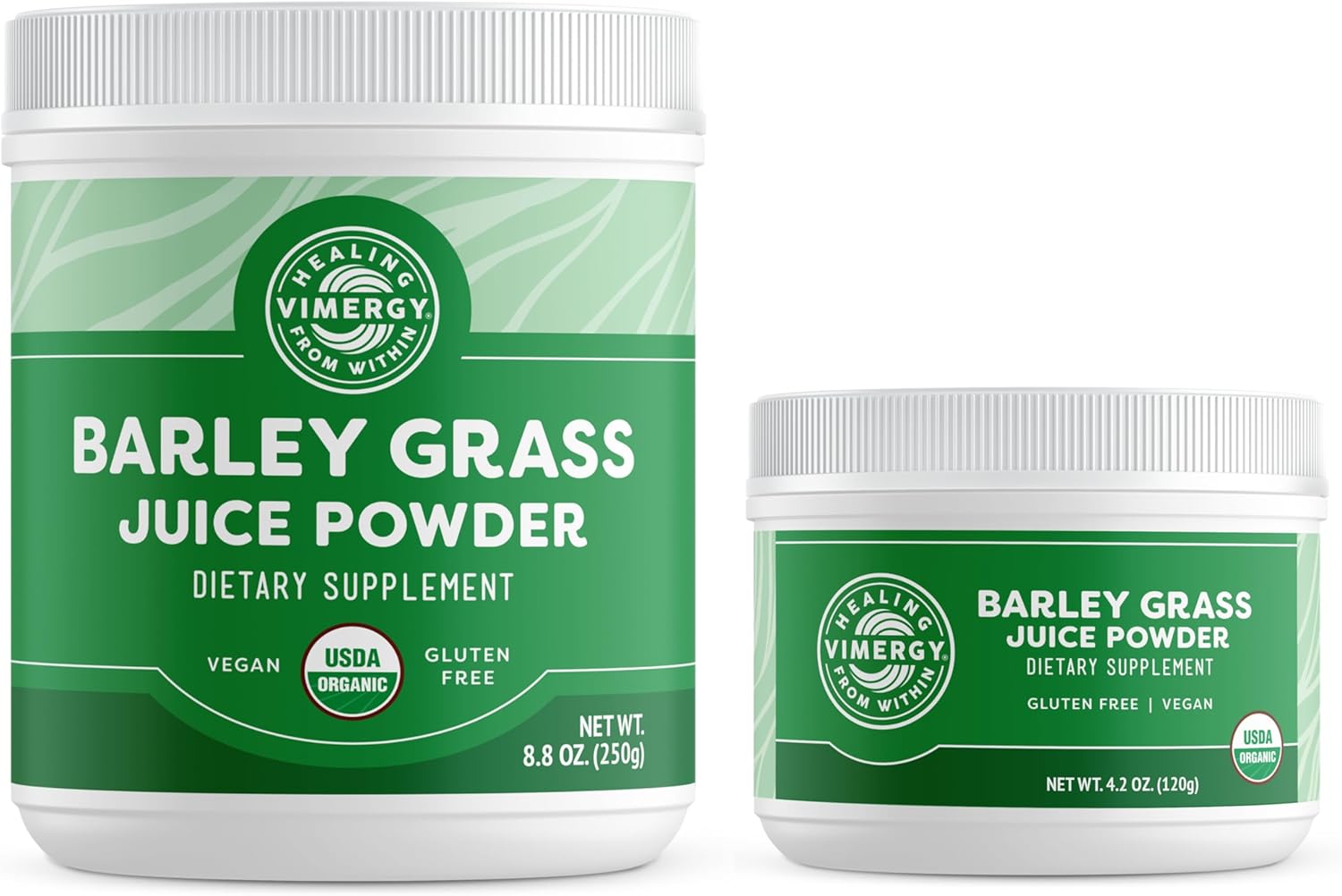 Bundle of Vimergy USDA Organic Barley Grass Juice Powder - 250g and 125g Sizes