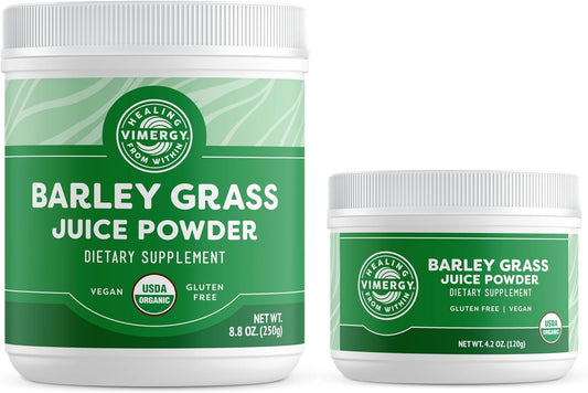 Bundle of Vimergy USDA Organic Barley Grass Juice Powder - 250g and 125g Sizes