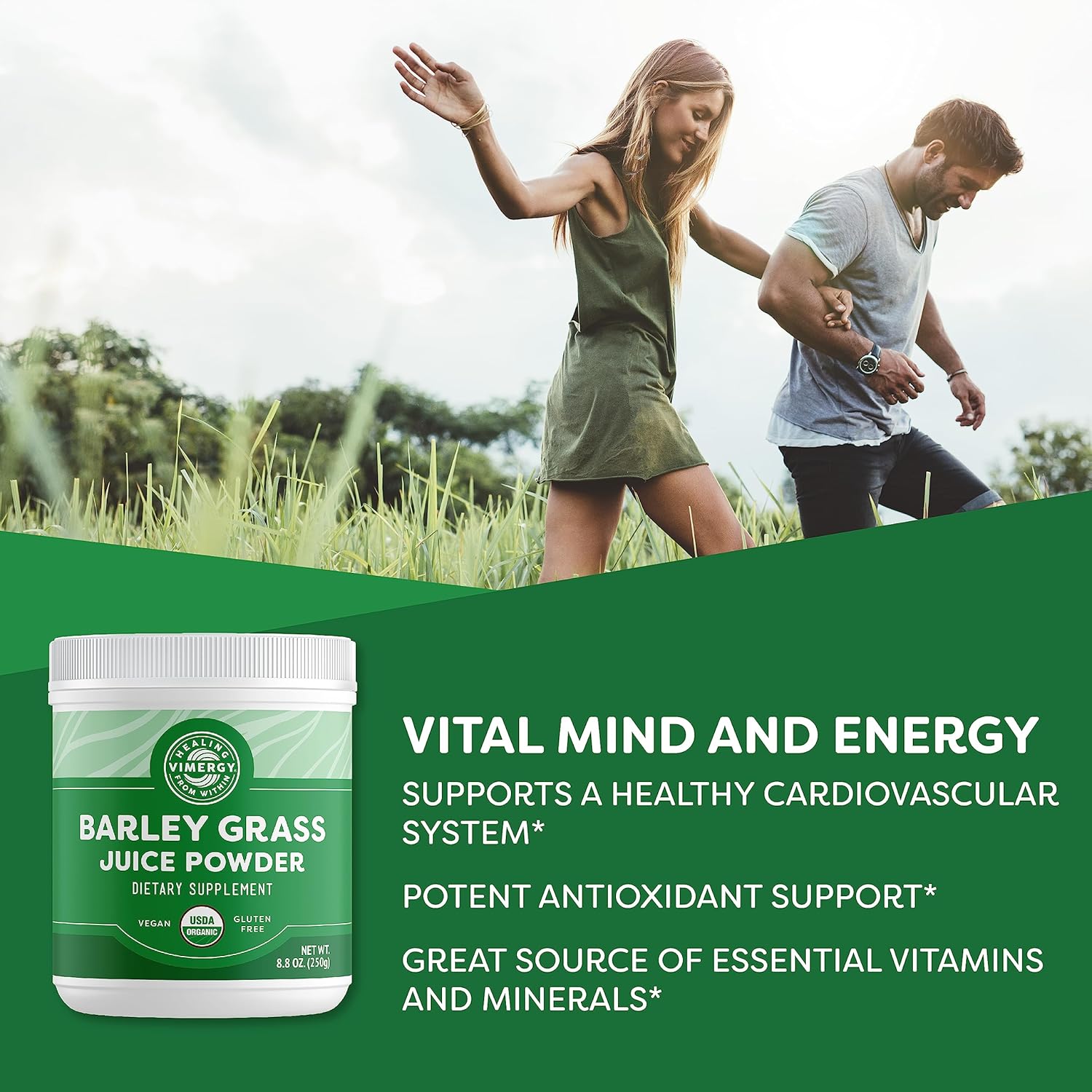 Bundle of Vimergy USDA Organic Barley Grass Juice Powder (62 Servings) and Natural Spirulina Powder (45 Servings)