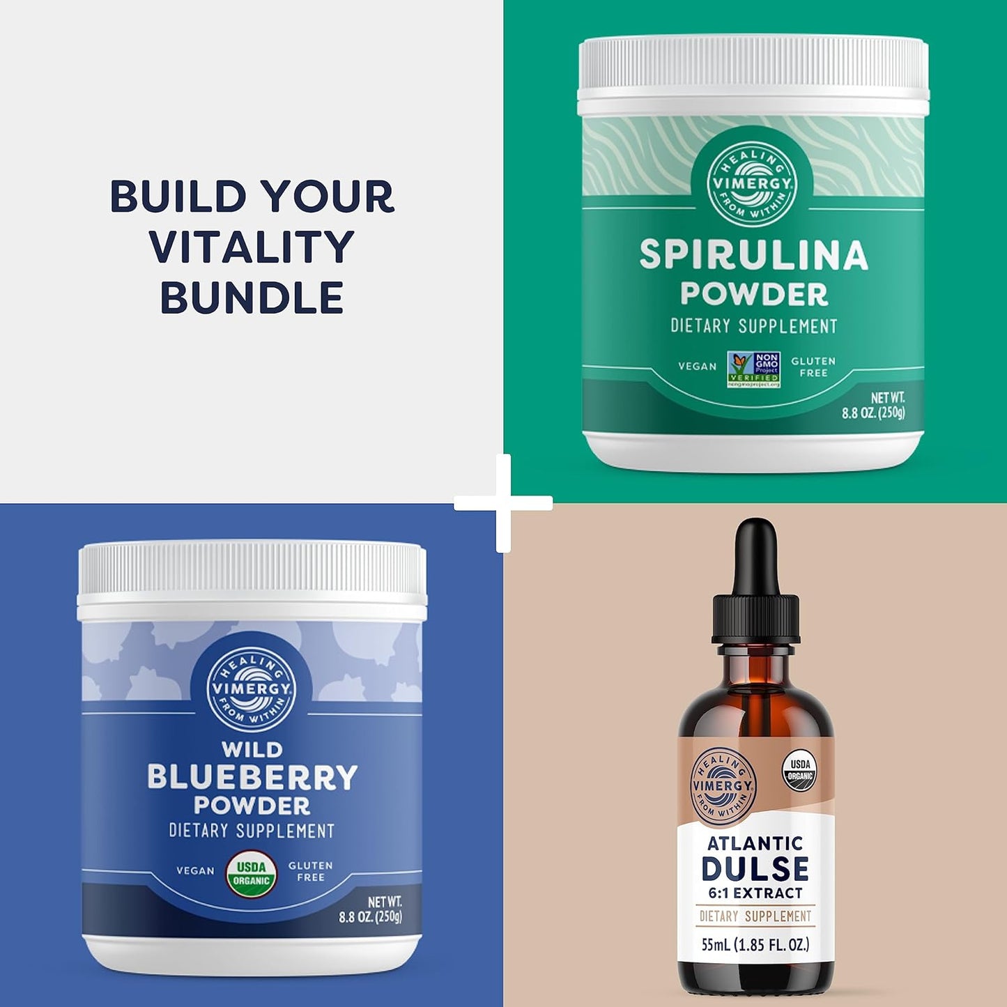 Bundle of Vimergy USDA Organic Barley Grass Juice Powder - 250g and 125g Sizes