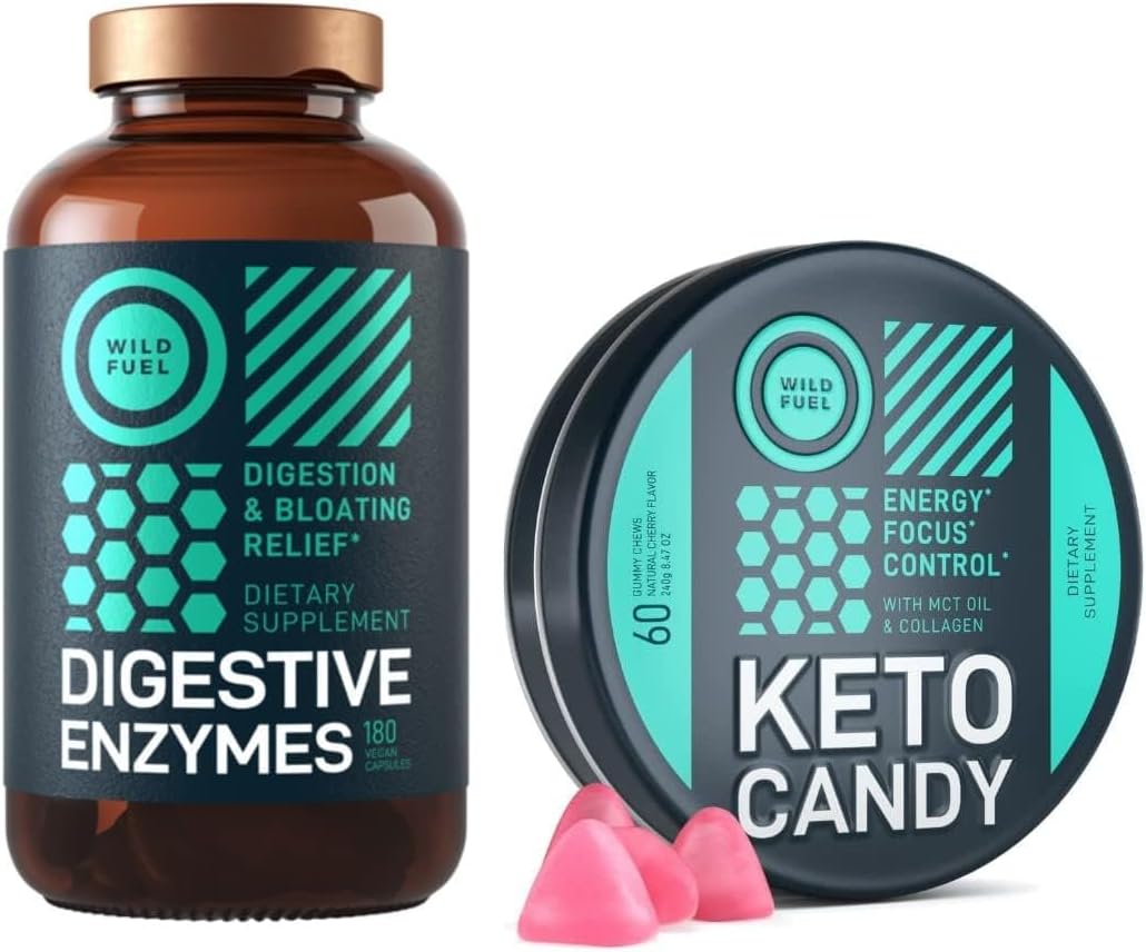 Bundle of WILD FUEL Keto Candy with MCT Oil, Collagen, Digestive Enzymes, Probiotic, and Prebiotic