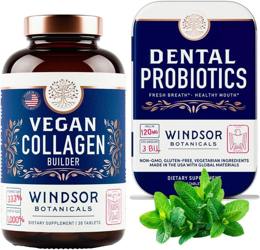 Bundle of Windsor Botanicals Vegan Collagen Supplements and Dental Probiotics for Oral Health