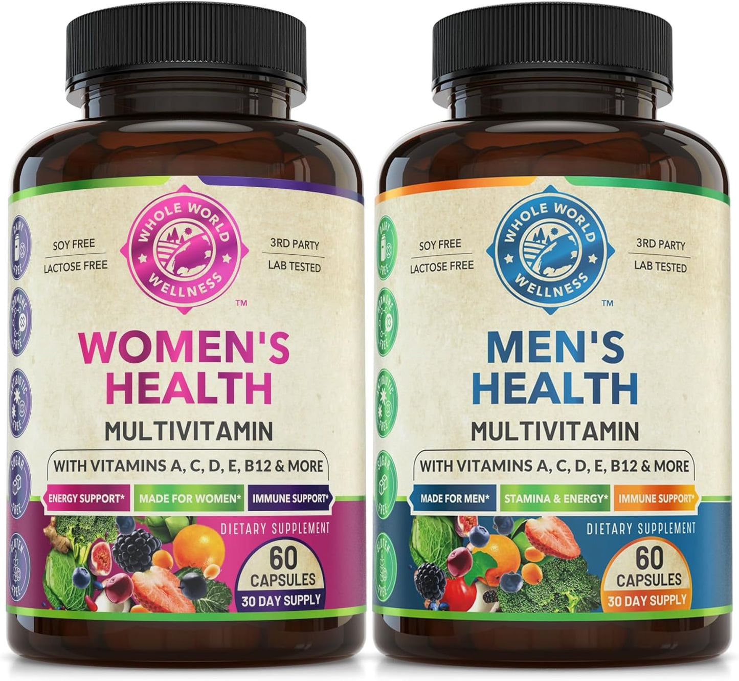Bundle of Women's and Men's Daily Multivitamins for Holistic Wellness - Energy & Focus Support - Multivitamin & Multimineral Blend - USA-Made