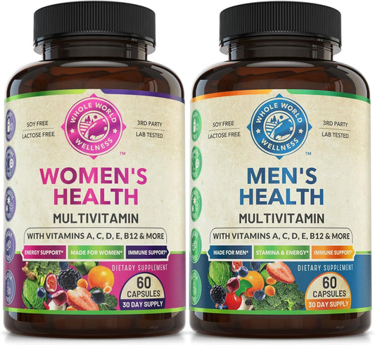 Bundle of Women's and Men's Daily Multivitamins for Holistic Wellness - Energy & Focus Support - Multivitamin & Multimineral Blend - USA-Made