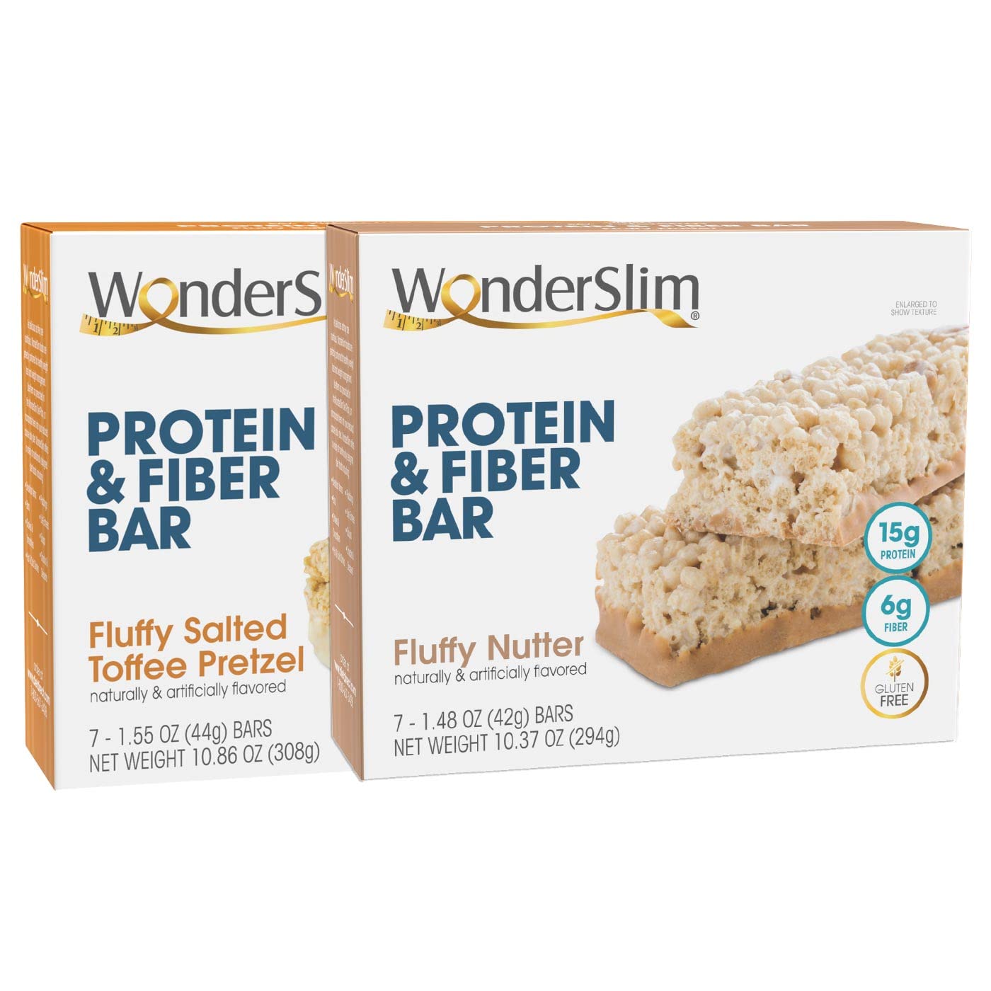 Bundle of WonderSlim Protein and Fiber Bars: Fluffy Salted Toffee Pretzel & Fluffy Nutter - Delicious and Nutritious Snack Bars for Slimming Formula