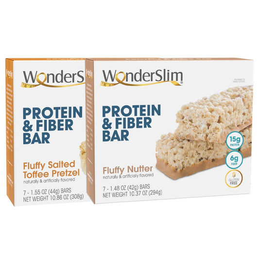 Bundle of WonderSlim Protein and Fiber Bars: Fluffy Salted Toffee Pretzel & Fluffy Nutter - Delicious and Nutritious Snack Bars for Slimming Formula