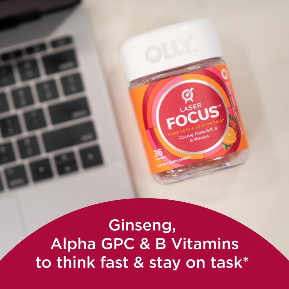 Bundle: OLLY Laser Focus & Men's Multivitamin Gummy - Ginseng, Alpha GPC, B Vitamins, Zinc - 36ct & 90ct