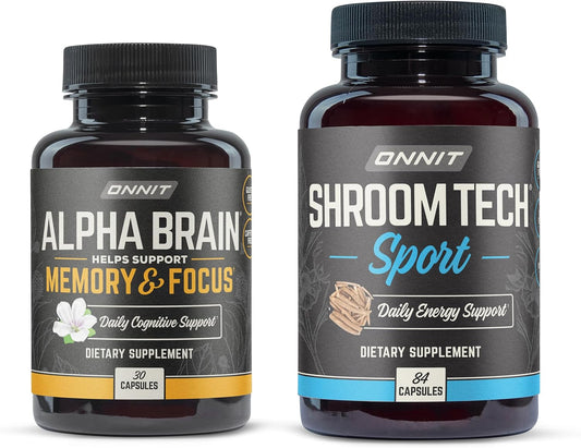 Bundle: ONNIT Premium Alpha Brain Nootropic Supplement (30) + Shroom Tech Sport (84) for Focus, Energy & Performance
