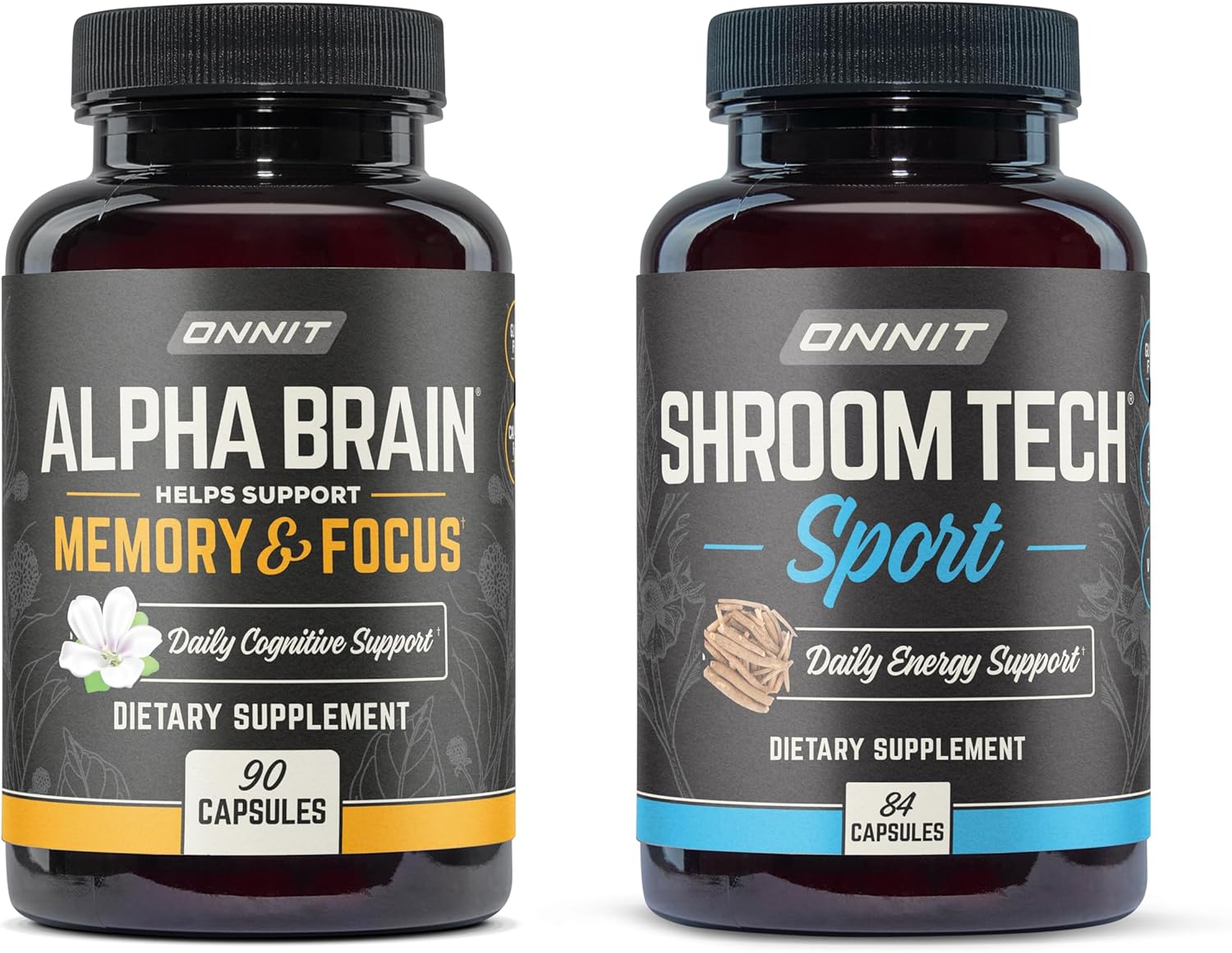 Bundle: ONNIT Premium Alpha Brain & Shroom Tech Sport Supplements - Supports Focus, Energy, and Exercise Performance (90 & 84 Count)