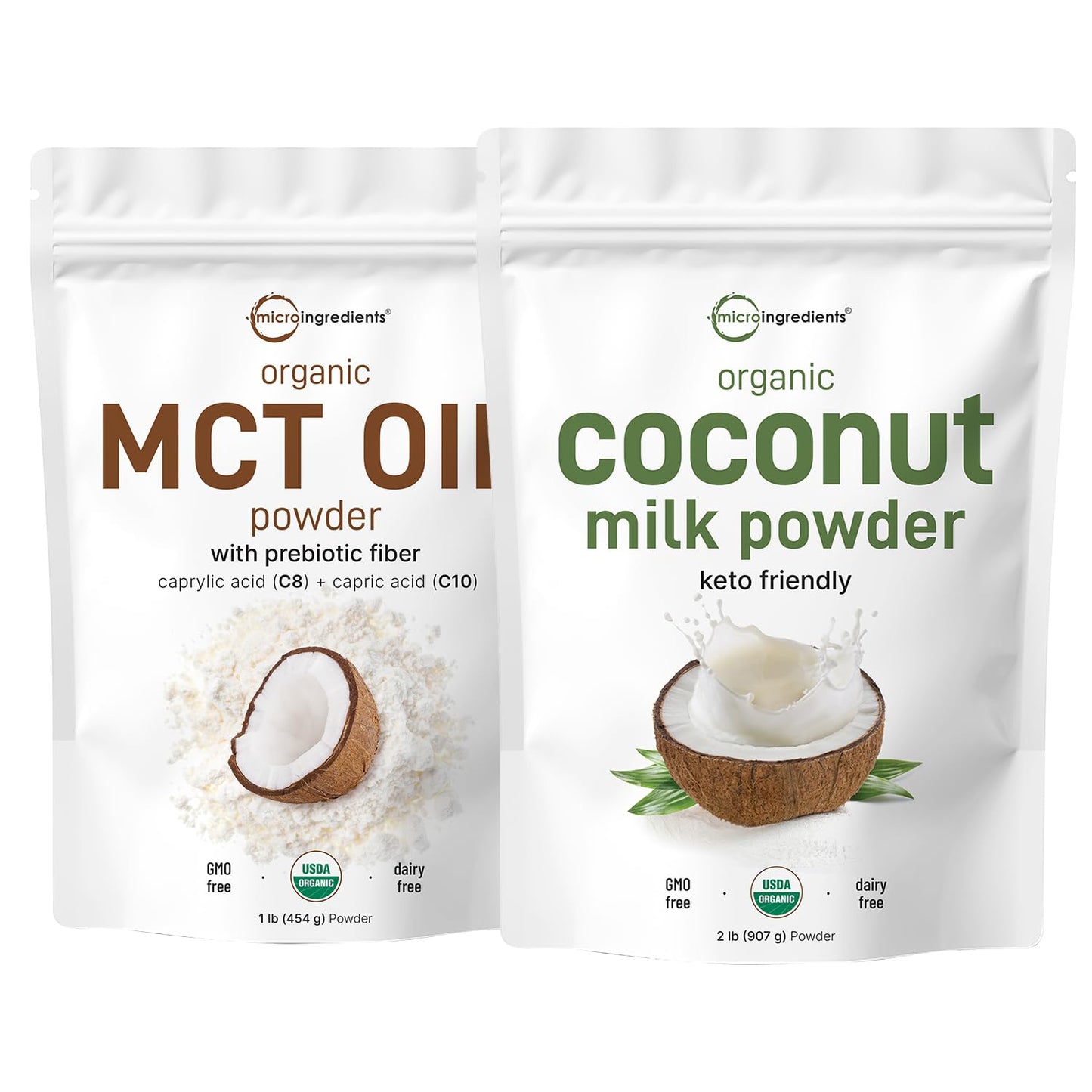 Bundle: Organic MCT Oil Powder 1lb & Organic Coconut Milk Powder 2lbs - Plant Based Creamer with C8 MCT Oil - 2 Pack